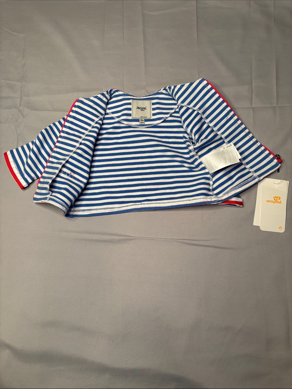 Mayoral Girl Toddler Blue Red White Striped Top Jacket Bows Size 62cm 3m NWT - Picture 15 of 15